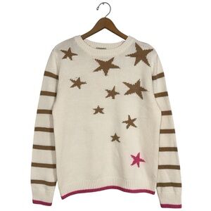 St John's Bay Star Crewneck Sweater Brown and Pink Striped‎ Long Sleeve Knit Top